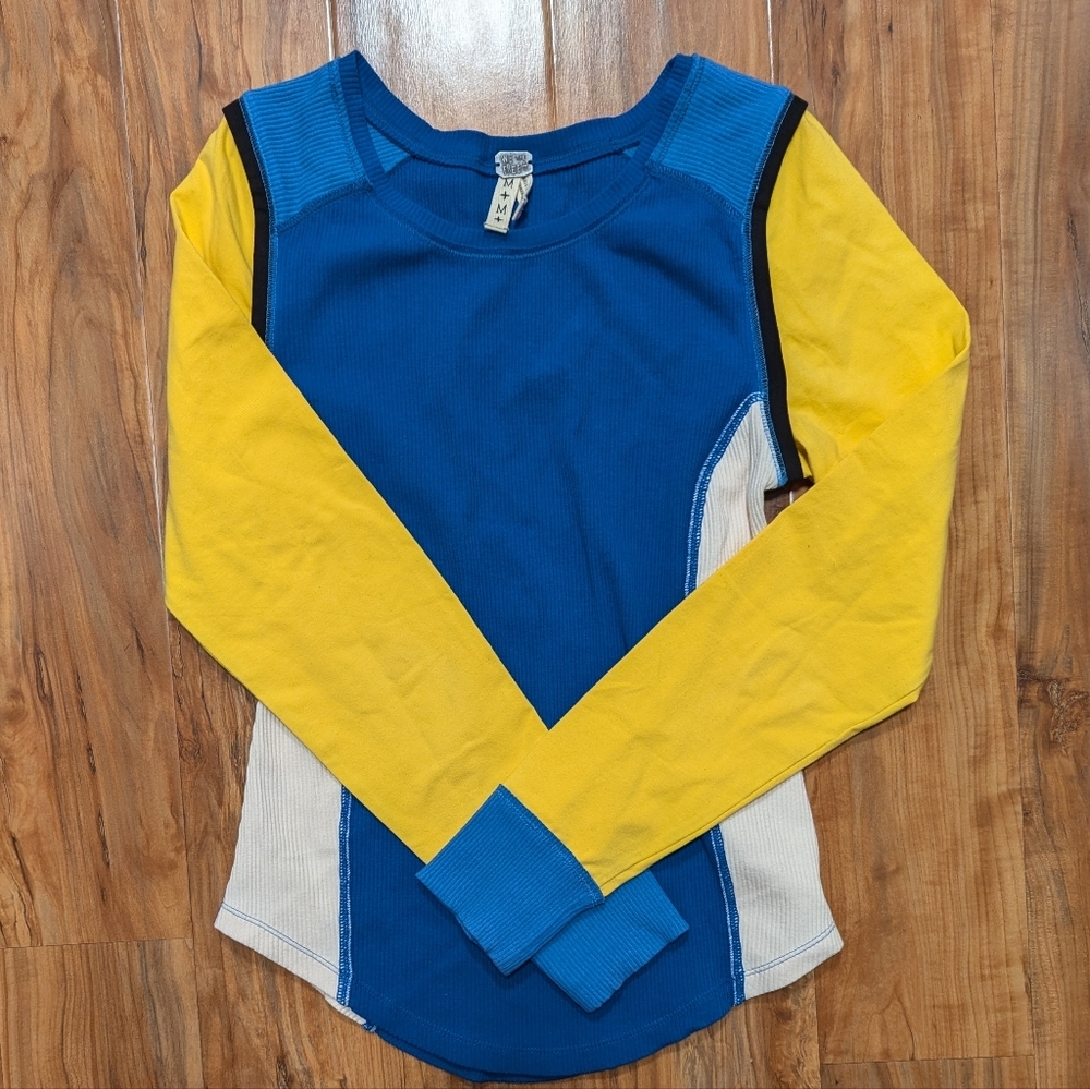 Free People Fancy That Long‎ Sleeve T-shirt Women's Medium Colorblock Ribbed - Picture 5 of 6